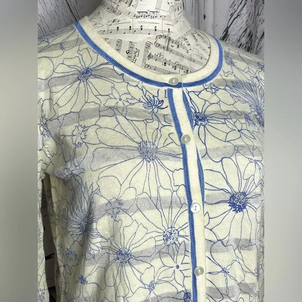 LouLou Cream Floral Button Down Knit Cardigan S